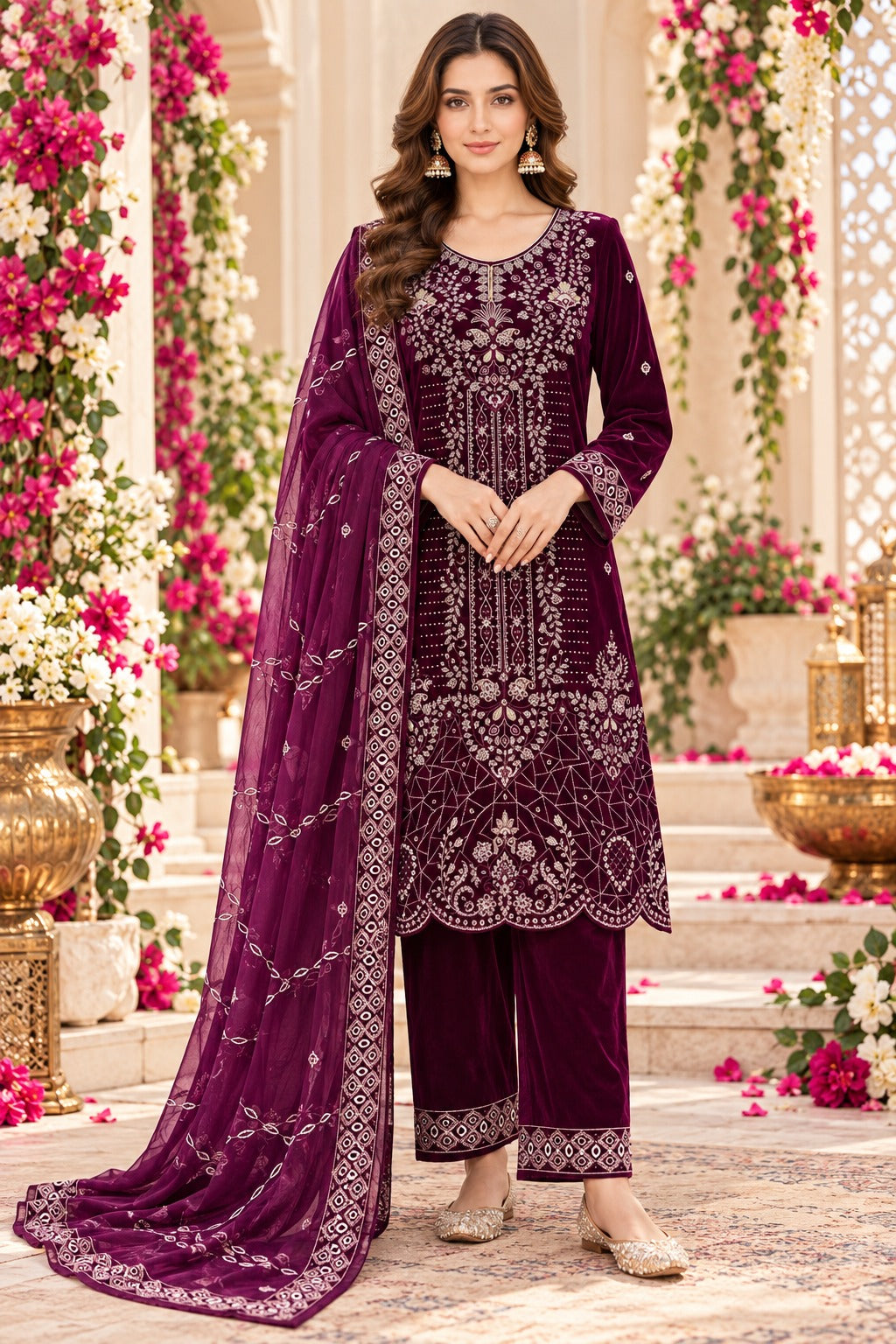 Plus Size Velvet Embroidered Suit for Women UK