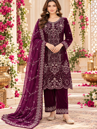 Plus Size Velvet Embroidered Suit for Women UK