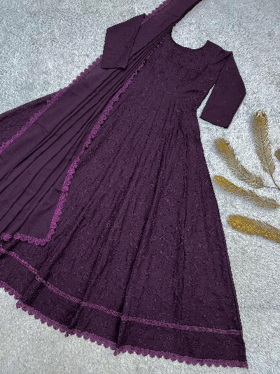 Deep Purple Georgette Embroidered Gown Dupatta Set Of 2