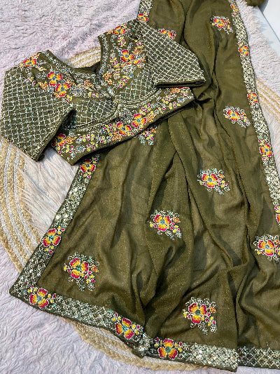 Designer Sari with Free Embroidered Stitched Blouse
