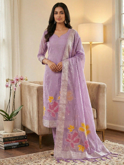 Pastel Plus Size Banarasi Zari Weaving Salwar Suit Set