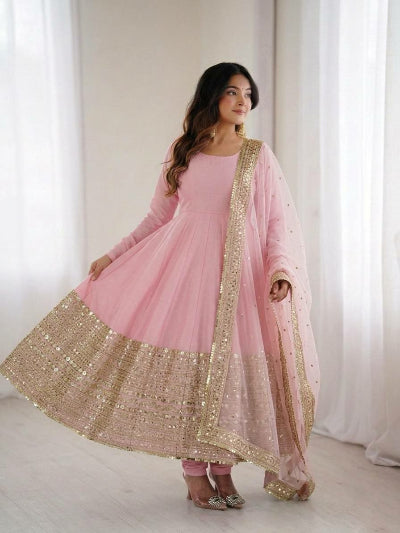 Festive Roman Silk Sequence Work Anarkali Suit