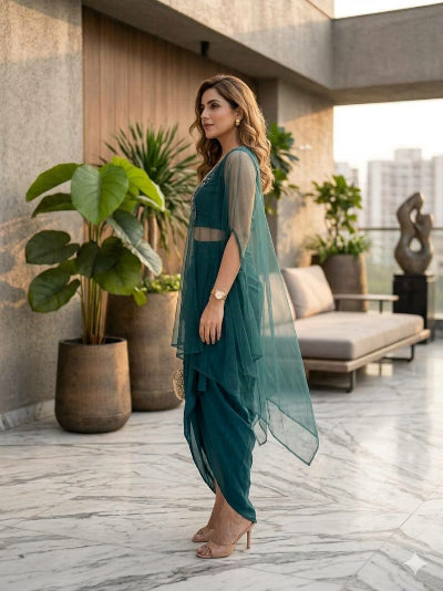 Modern Indo-Western Dhoti Style Co-Ord Set With Cape