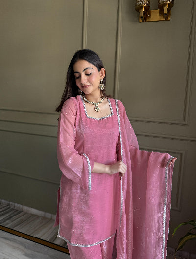 Blush Pink Crunchy Silk Farshi Suit Set