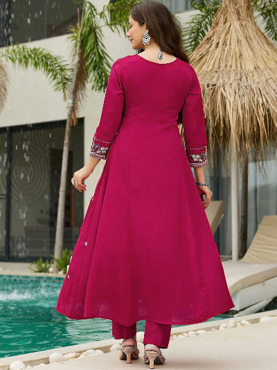 Rani Pink Ethnic Wear Women Anarkali Suit Set
