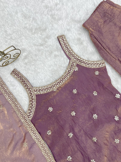 Blush Pink Silk Sleeveless Kurta Bell Bottom Pant &amp; Dupatta