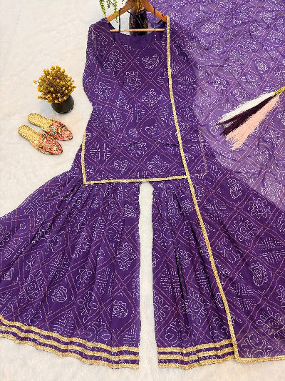 Purple Georgette Peplum Gharara Suit Set with Dupatta