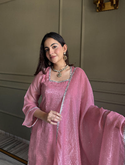 Blush Pink Crunchy Silk Farshi Suit Set