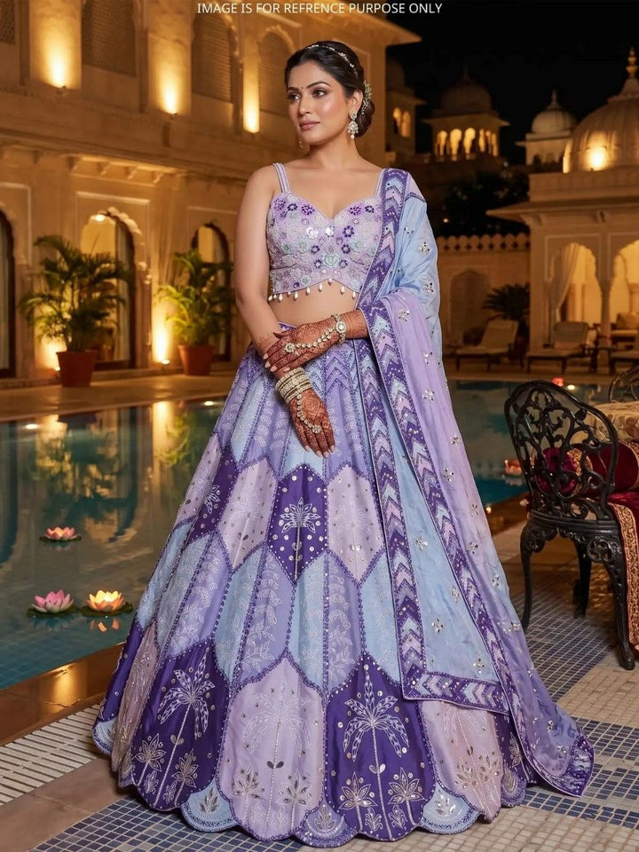 Lilac Pink Chinon Silk Lehenga Choli Set with Mirror Embellishments UK Next Day