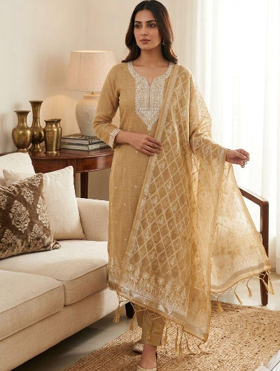 Plus Size Cotton Woven Straight Suit Set