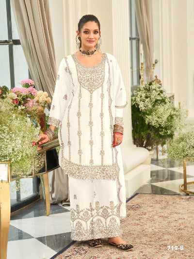 Plus Size Embroidered Zari Work Chinon Palazzo Suit Set