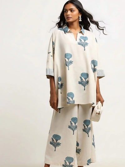 Classy Off White Cotton Co-Ord Set Of 2