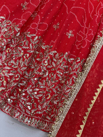 Red Orange Ombre Embroidered Anarkali Gown Set
