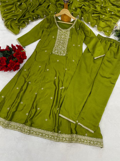 Embroidered Designer Silk Anarkali Suit Set- 3 Colours