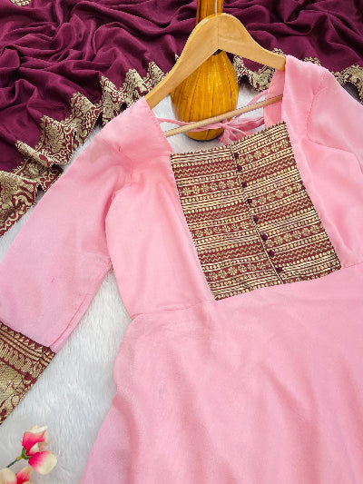 Pink South Fashion Anarkali Dupatta Set Of 2