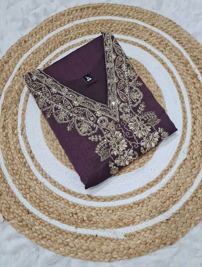 Purple Vichitra Silk Suit Set with Dupatta