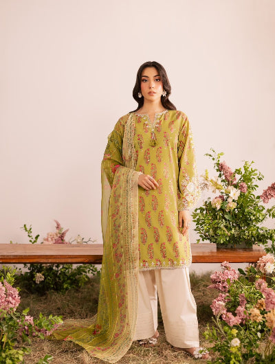 Mustard Yellow Floral Embroidered Farshi Salwar Suit Set for Women