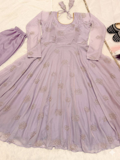 Lilac Embroidered Organza Anarkali Suit with Dupatta