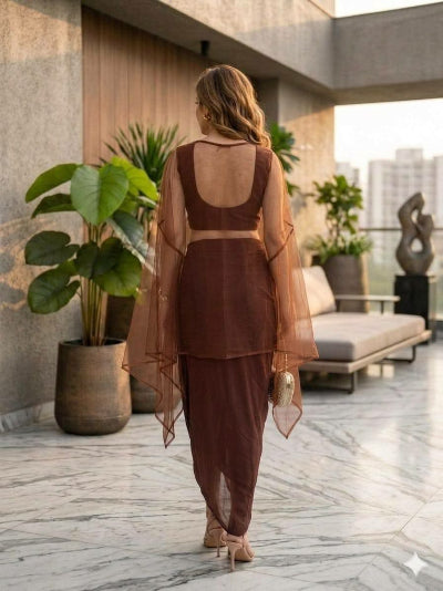 Modern Indo-Western Dhoti Style Co-Ord Set With Cape