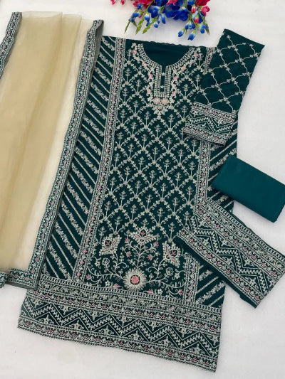 Plus Size Wedding Wear Zari Sequin Embroidered Straight Suit