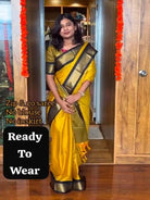 Mustard Yellow Lichi Silk Zip & Go 10 Second Saree Gown - BONYHUBSAREE