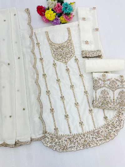 Plus Size Embroidered Zari Work Chinon Palazzo Suit Set