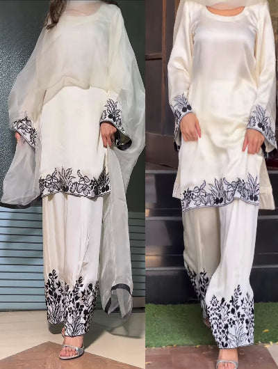 White Embroidery Full Sleeves Farshi Suit