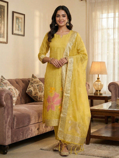 Pastel Plus Size Banarasi Zari Weaving Salwar Suit Set
