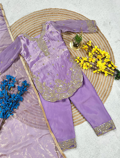 Kids Lavender Embroidery Work Salwar Suit
