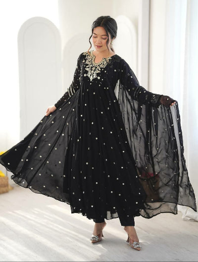 Black Georgette Embroidered Anarkali Suit | Asian Wear
