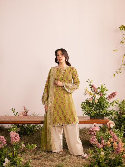 Mustard Yellow Floral Embroidered Farshi Salwar Suit Set for Women