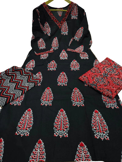 Black Cotton Straight Suit UK | Mirror Work Kurti Pant Dupatta