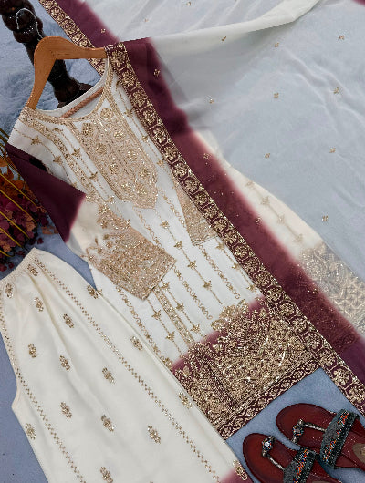 Ivory &amp; Plum Embroidered Palazzo Suit Set for Women UK