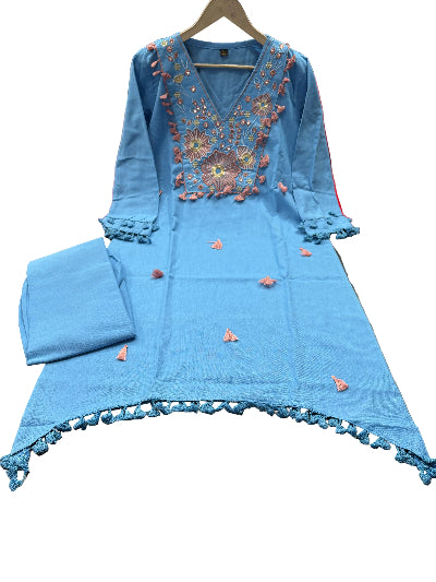 Sky Blue Embroidered Cotton Co-Ord Ethnic Set