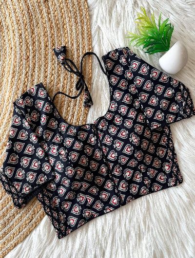 Classic Hand Block Cotton Readymade Blouse- 4 Colours