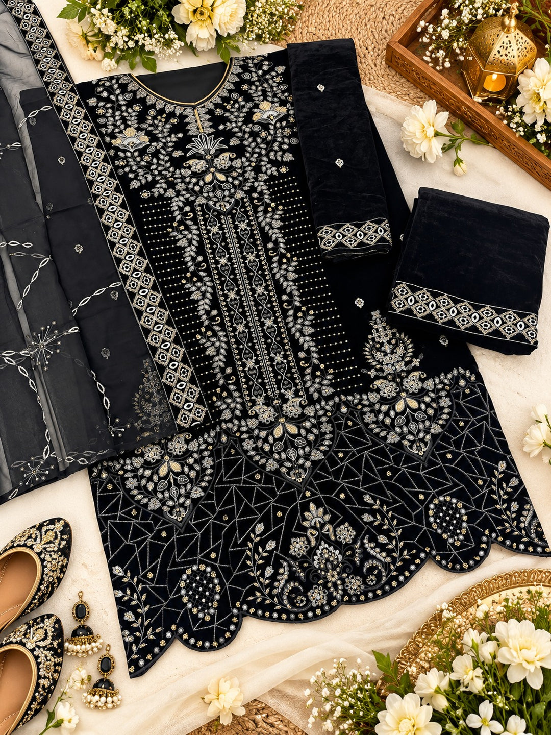Plus Size Velvet Embroidered Suit for Women UK