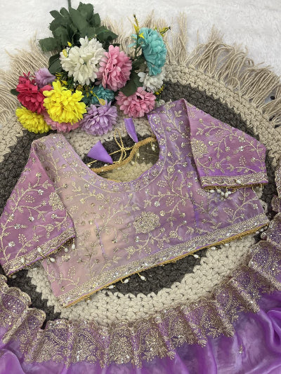 Lilac Pre-pleated Ready to Wear Saree with Embroidered Stitched Blouse