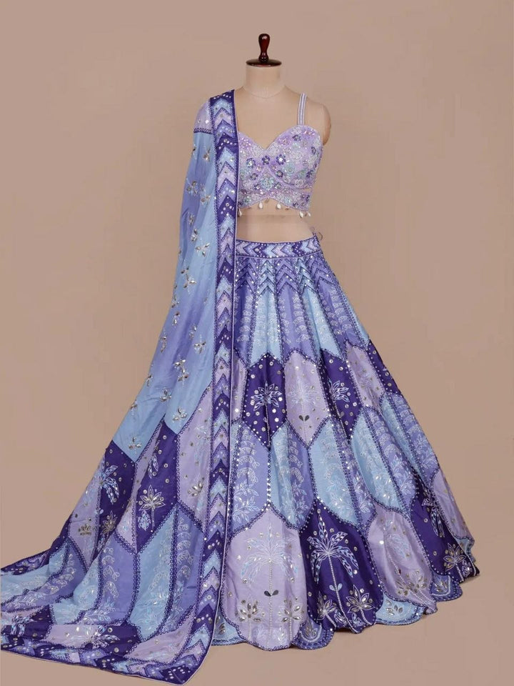 Lilac Pink Chinon Silk Lehenga Choli Set with Mirror Embellishments UK Next Day