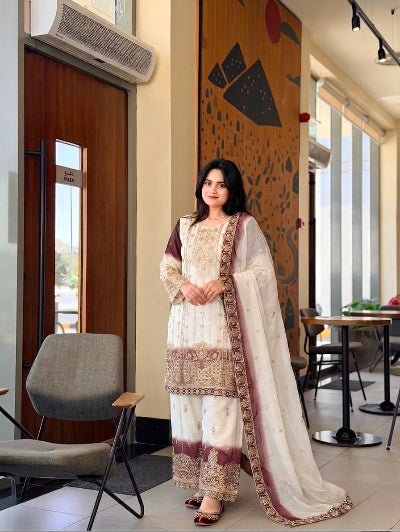 Ivory &amp; Plum Embroidered Palazzo Suit Set for Women UK