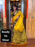 Mustard Yellow Lichi Silk Zip & Go 10 Second Saree Gown - BONYHUBSAREE
