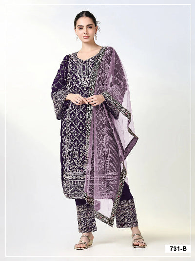 Plus Size Wedding Wear Zari Sequin Embroidered Straight Suit
