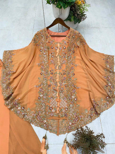 Party Wear Cape Style Suit Set with Sequence Work