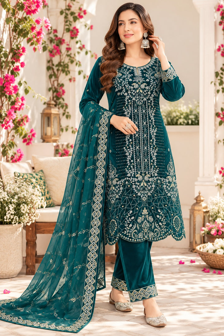 Plus Size Velvet Embroidered Suit for Women UK
