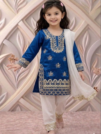 Teal Blue Kids Designer Fendi Silk Suit Set