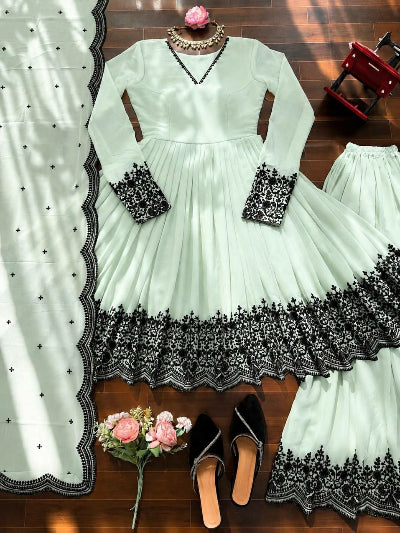Mint Green Georgette Embroidery Work Anarkali Palazzo Suit