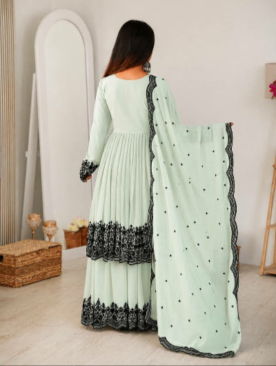 Mint Green Georgette Embroidery Work Anarkali Palazzo Suit