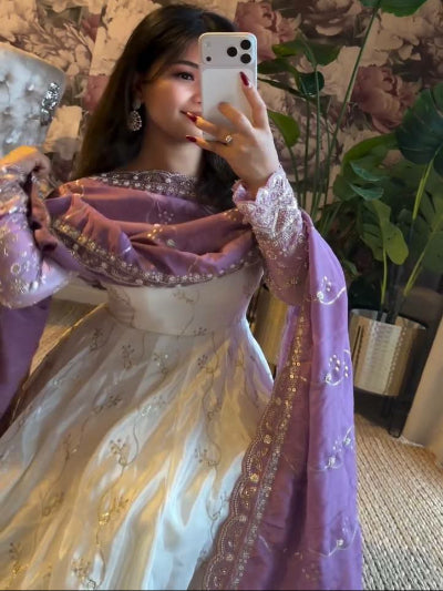 Lavender White Georgette Sequence Work Anarkali Suit