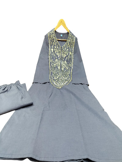 Dusty Grey Silver Zari Embroidery Kurti Pant Set Of 2