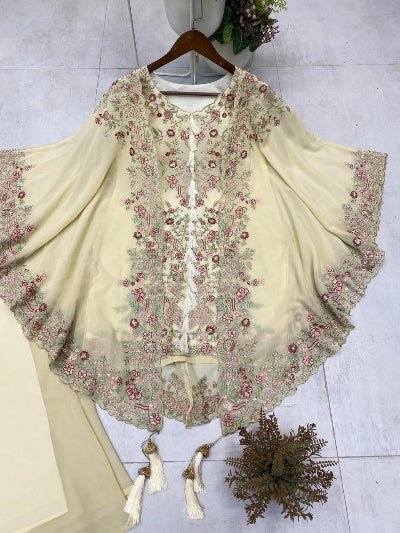 Party Wear Cape Style Suit Set with Sequence Work
