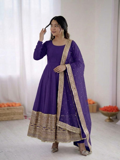 Festive Roman Silk Sequence Work Anarkali Suit